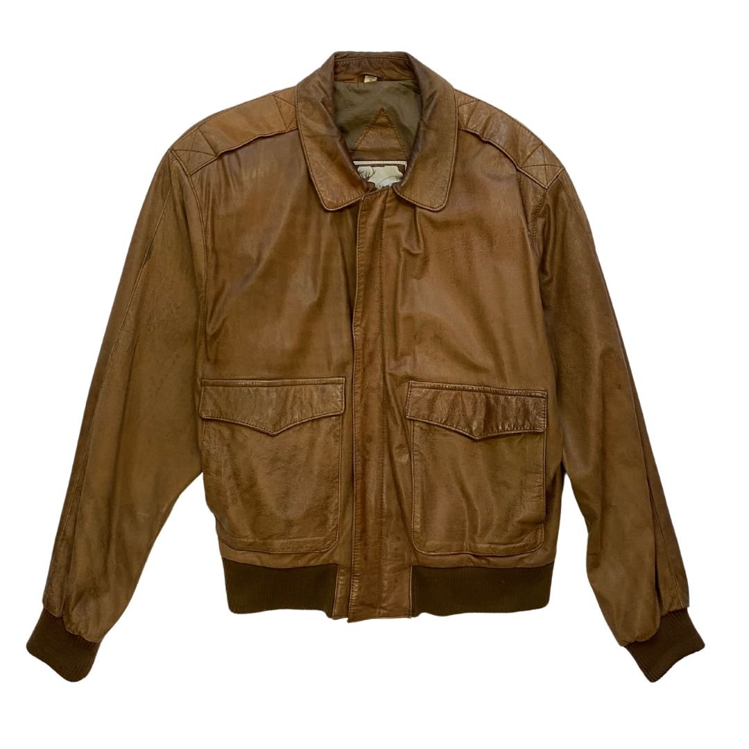 Vintage Brown Leather Bomber Jacket by Luis Alvear — Juneflower Vintage